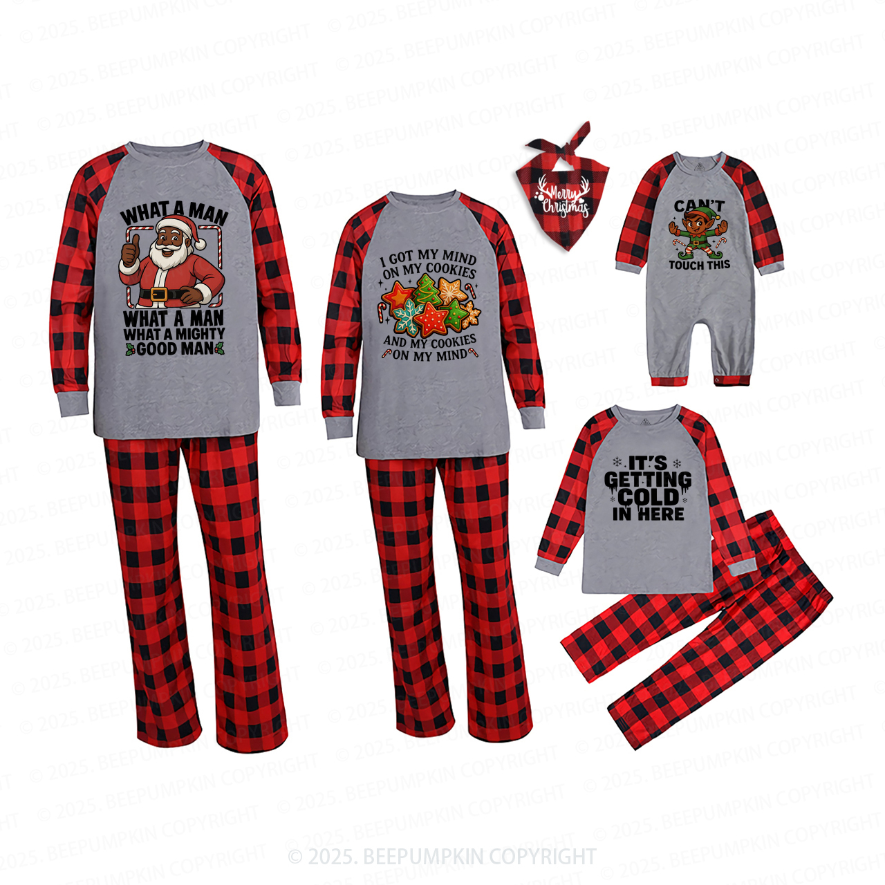 Personalized Brown Santa Christmas Family Matching Pajamas