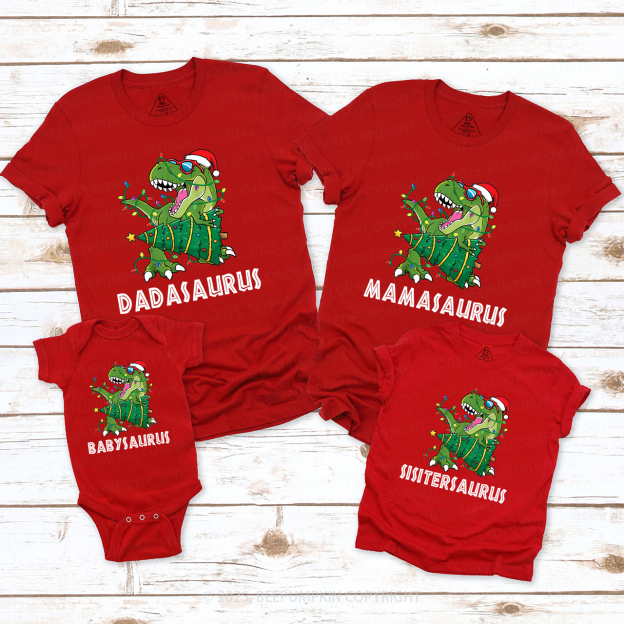 Personalized Dinosaur Christmas Family Matching T-Shirts Beepumpkin