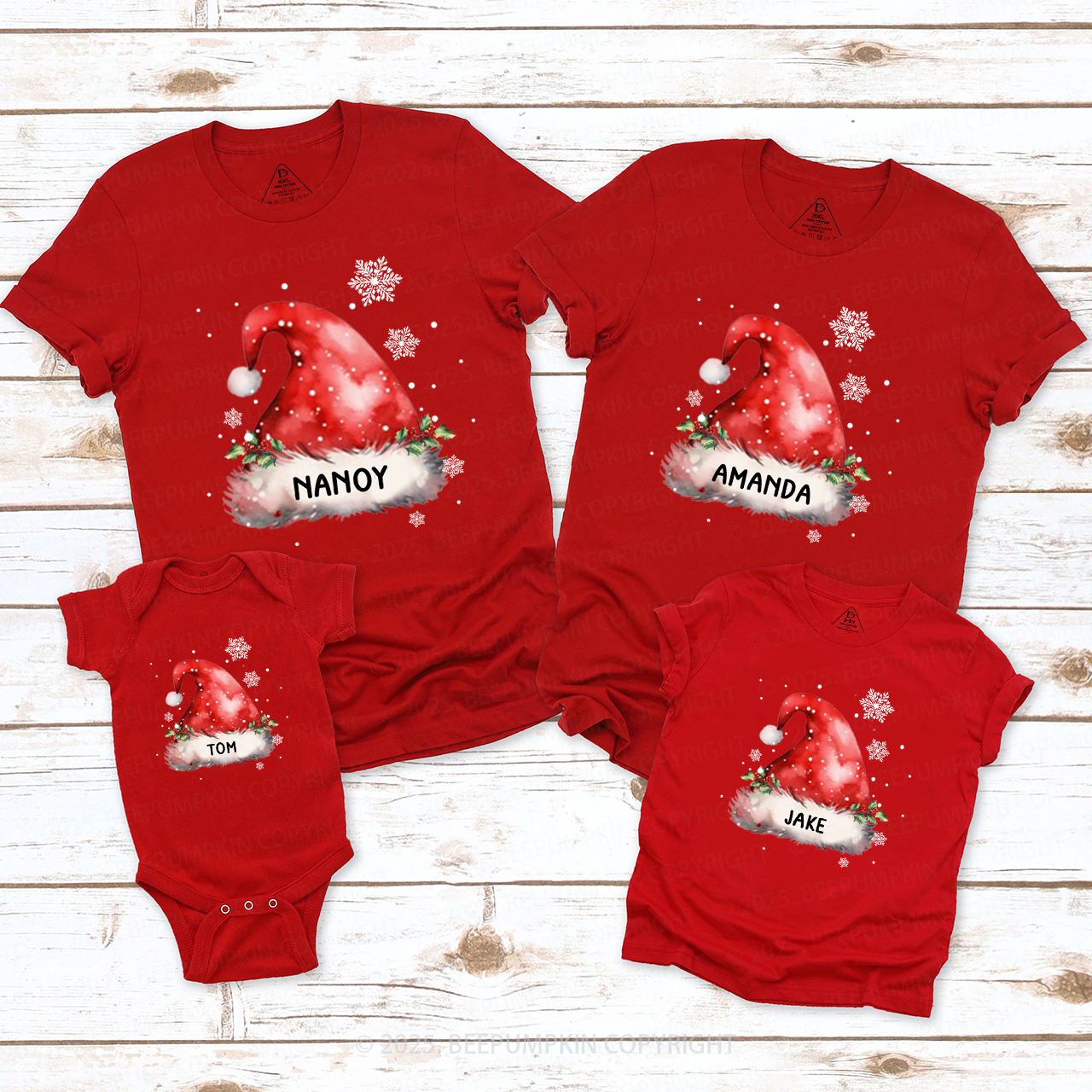 Personalized Christmas Hats Name Family Matching T-Shirts Beepumpkin