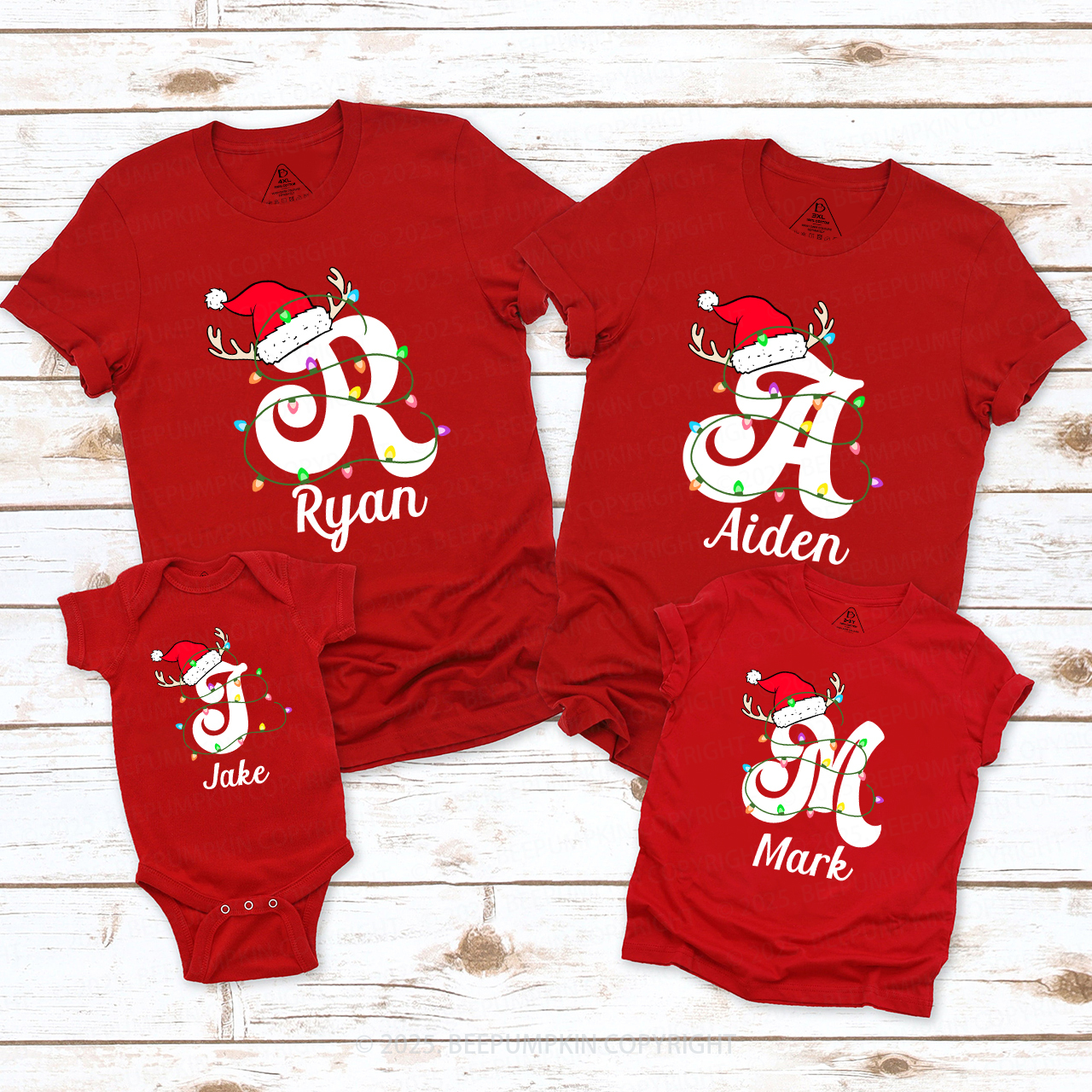 Personalized Christmas With Name Letter Family Matching T-Shirts Beepumpkin