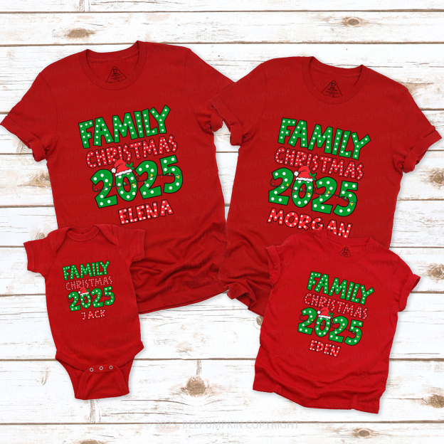 Personalized Christmas Christmas Neon Family Matching T-Shirts Beepumpkin