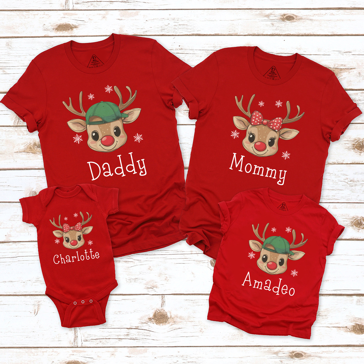 Personalized Reindeer Name Family Matching T-Shirts Beepumpkin