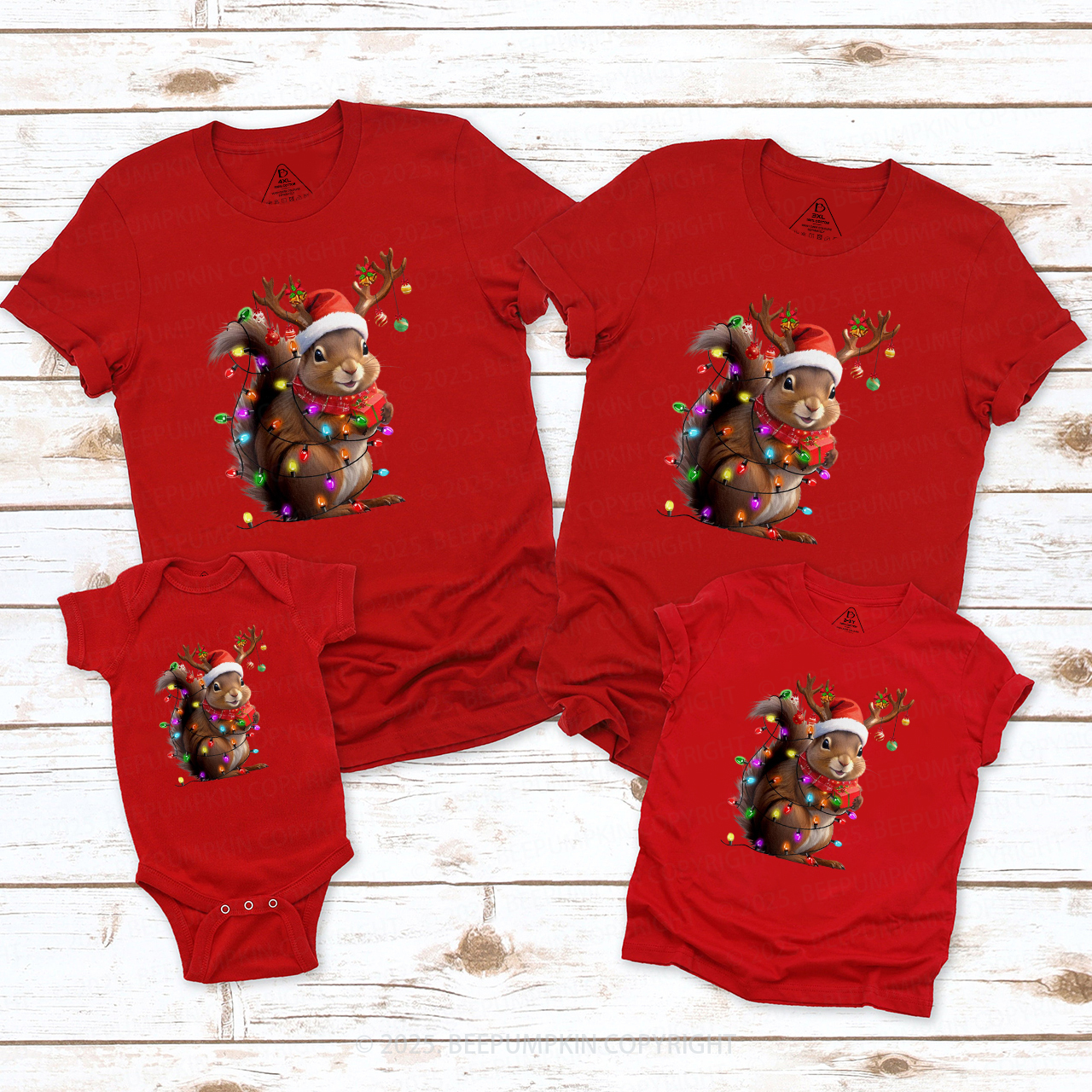 Squirrel Christmas Lights Family Matching T-Shirts Beepumpkin