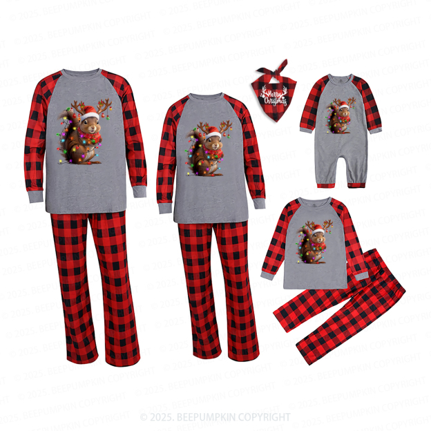 Squirrel Christmas Lights Christmas Family Matching Pajamas