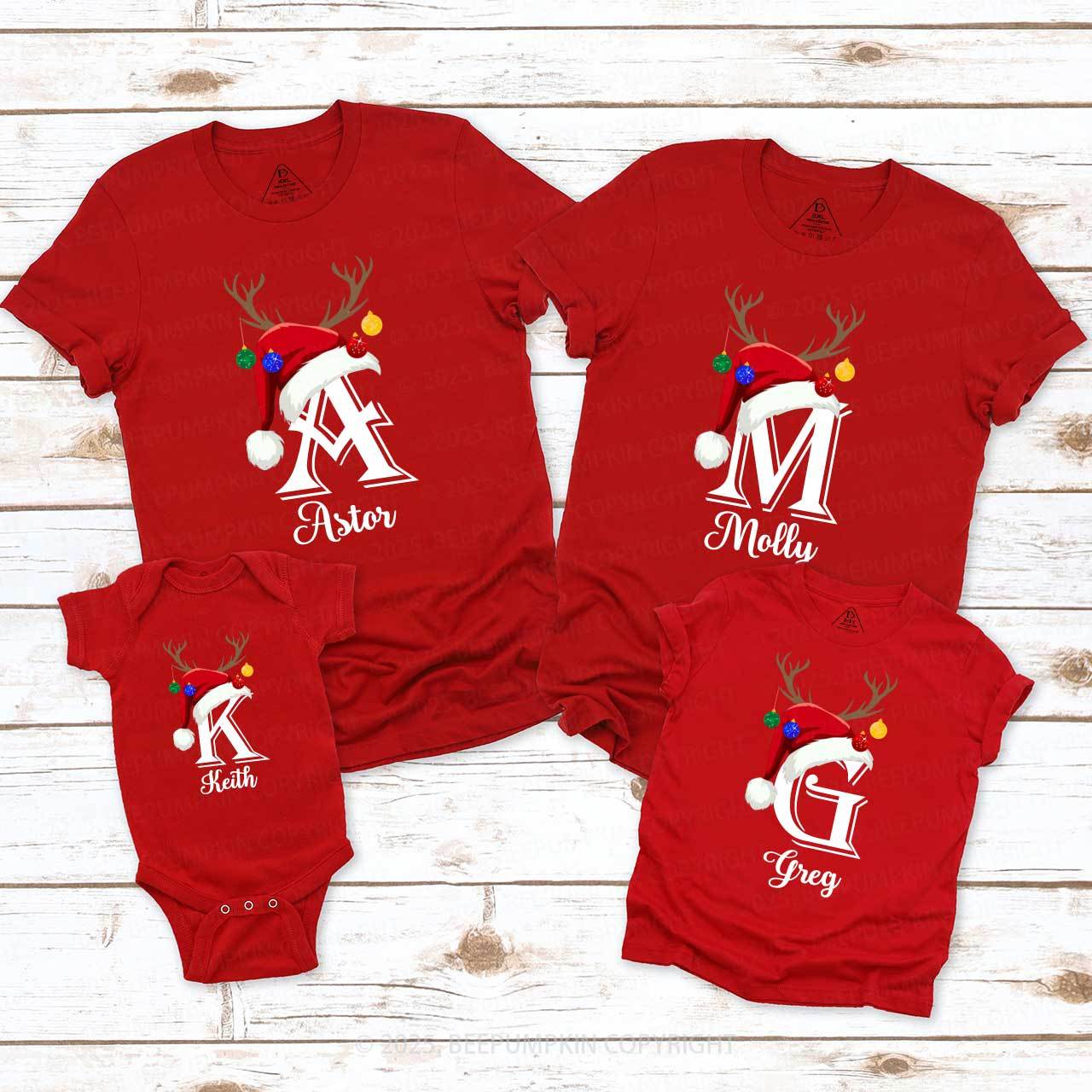 Personalized Name Santa Hat Family Matching T-Shirts Beepumpkin
