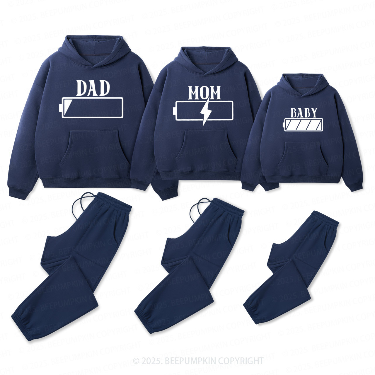 Personalized Battery Family Matching Hoodie Set