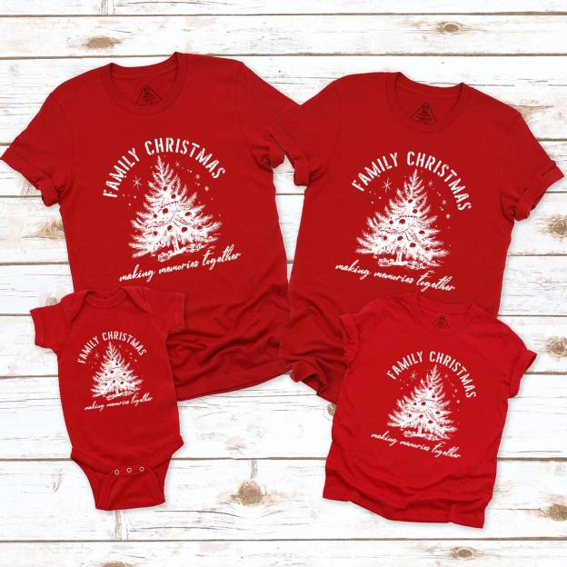 Warm Christmas Tree Family Matching T-Shirts Beepumpkin