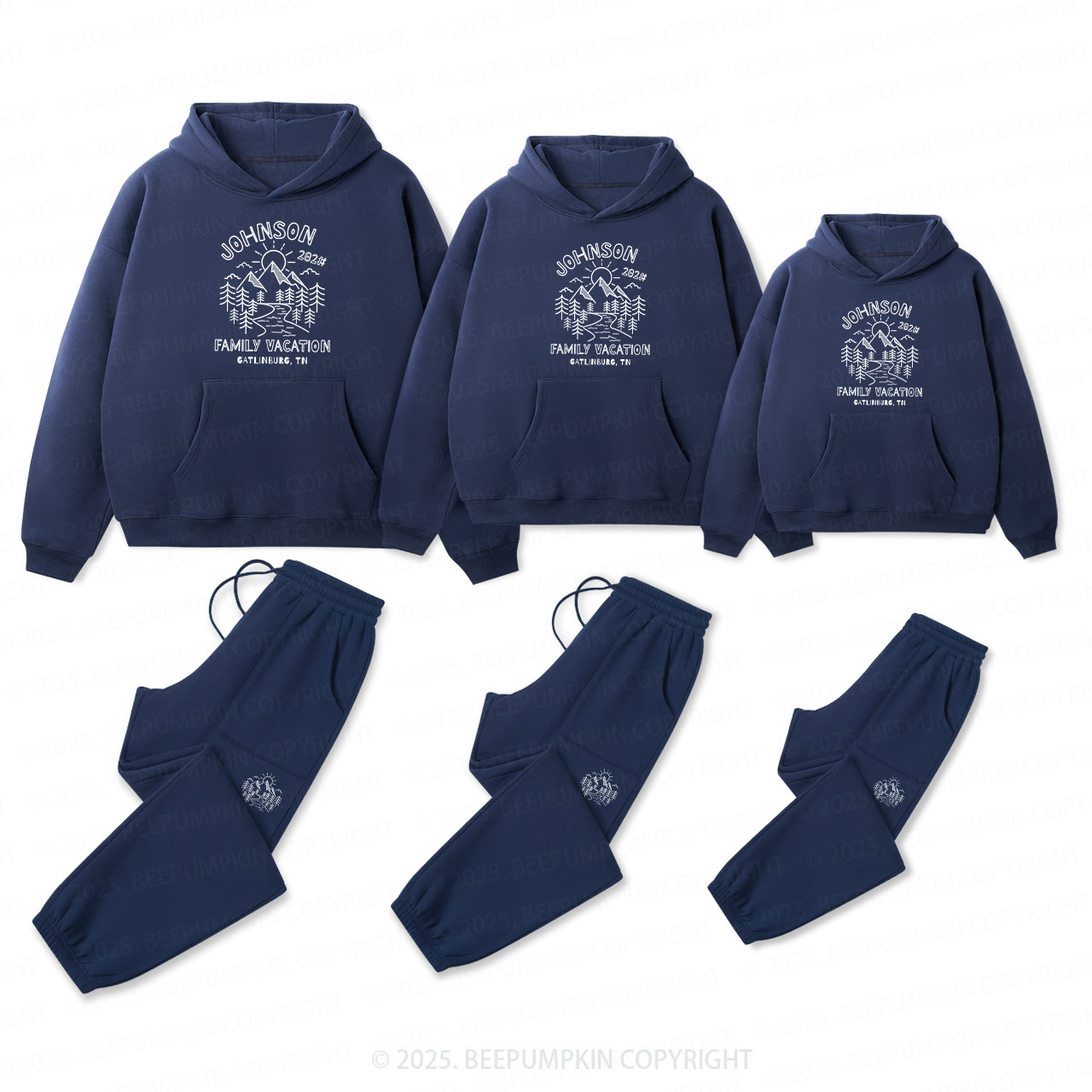 Personalized Mountain Vacation Family Matching Hoodie Set