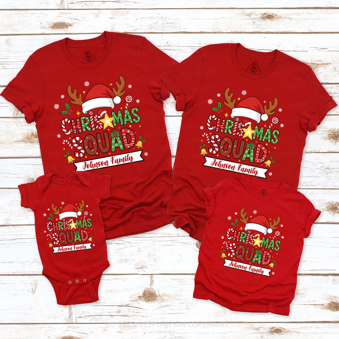 Personalized Christmas Squad Family Matching T-Shirts Beepumpkin
