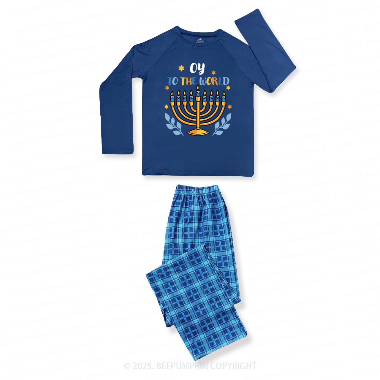 Personalized Happy Hanukkah Matching Blue Pajamas Beepumpkin