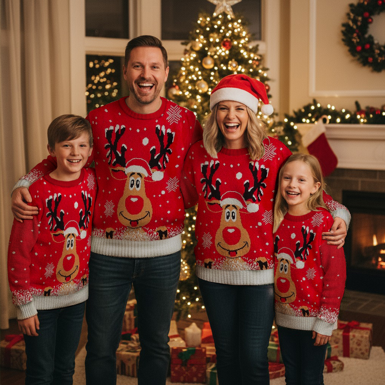 Elk Playing In The Snow Christmas Family Matching Knit Sweatshirt