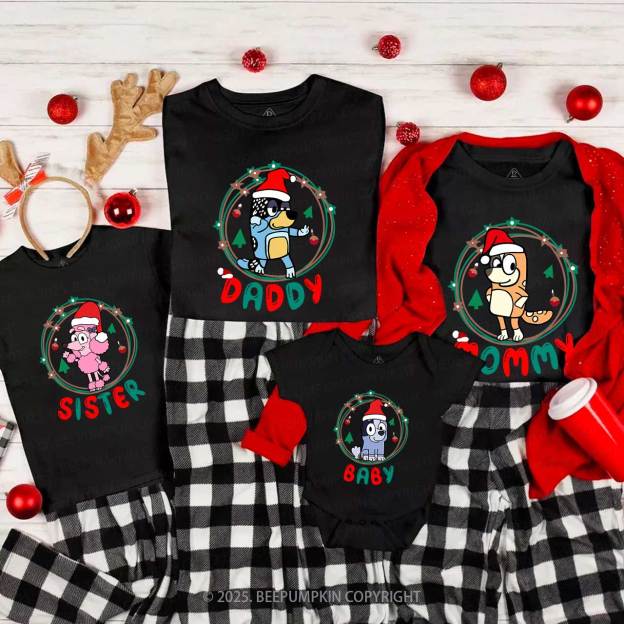 Cartoon Dog Light Ring Christmas Family Matching T-Shirts Beepumpkin.