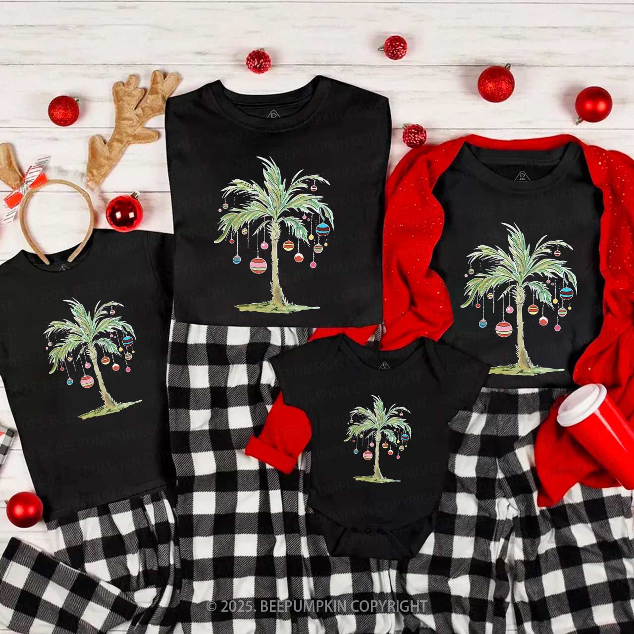 Palm Tree Holiday Tropical Christmas Family Matching T-Shirts