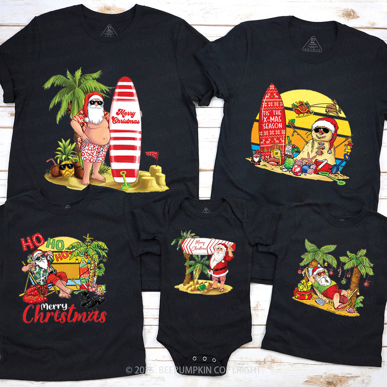 Personalized Tropical Beach Christmas Family Matching T-Shirts Beepumpkin
