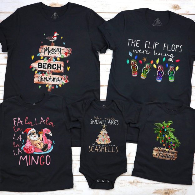 Personalized Christmas On Beach Family Matching T-Shirts Beepumpkin