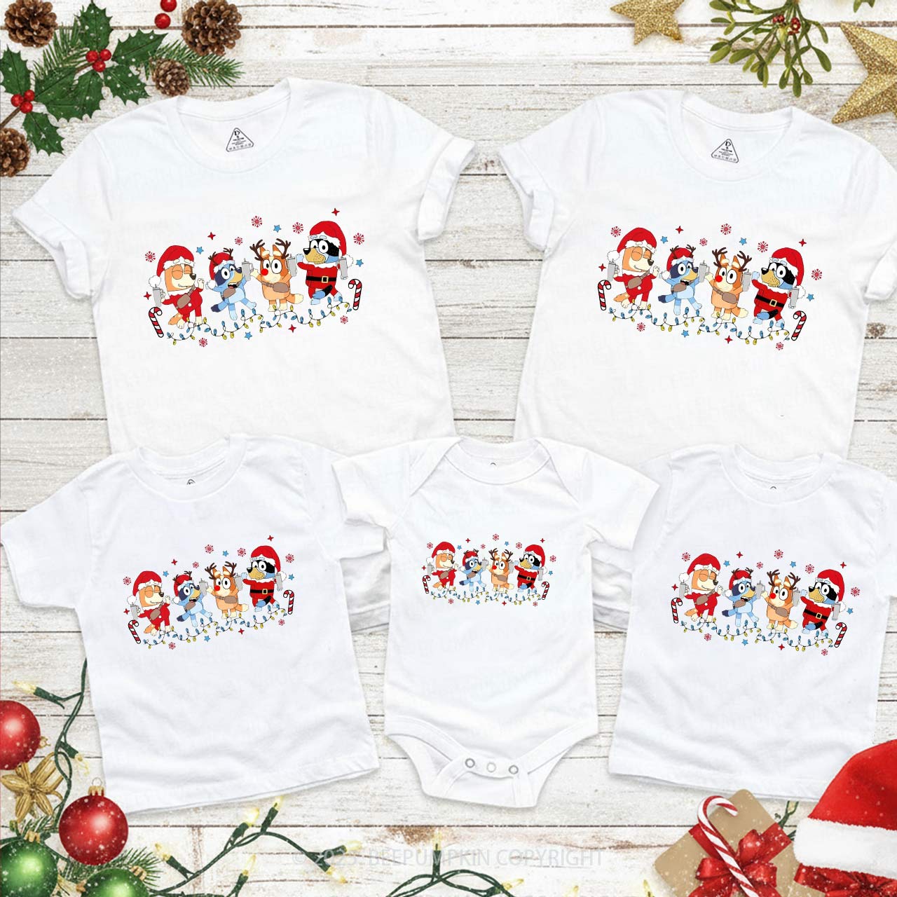 Santa Hat Dog Family Matching T-Shirts Beepumpkin