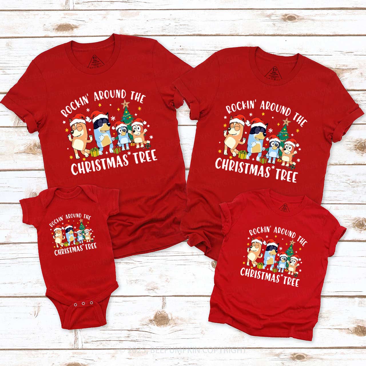Rockin Around To Christmas Tree Family Matching T-Shirts Beepumpkin