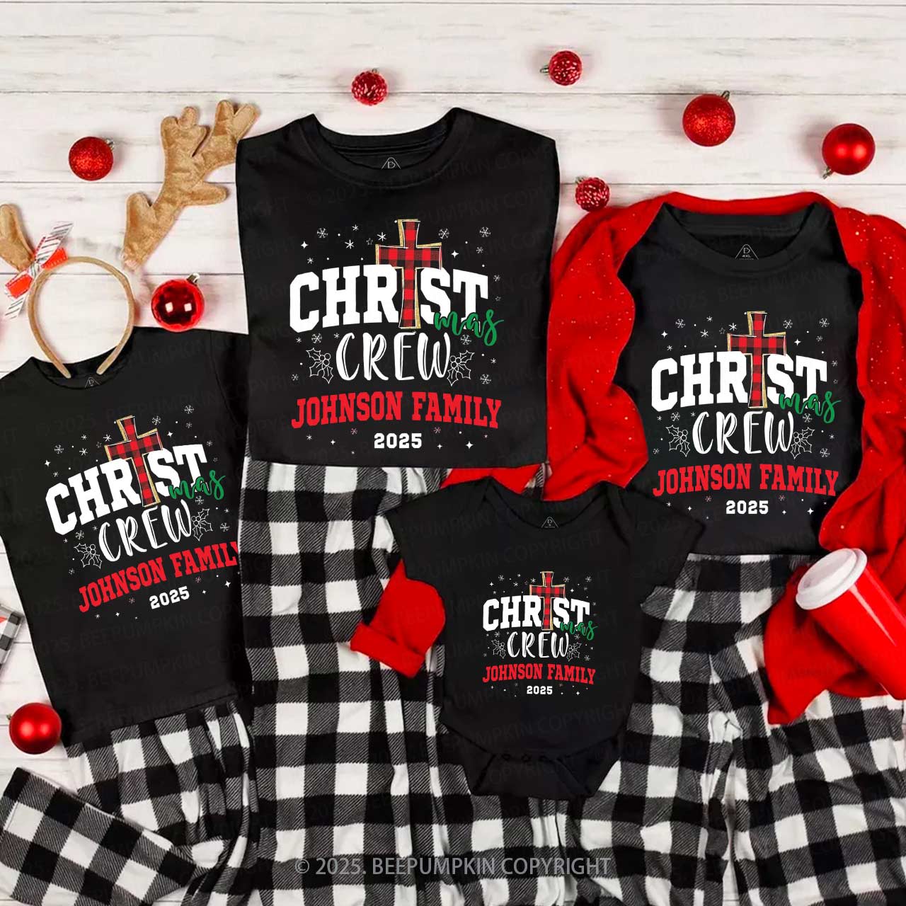 Personalized 2025 Christian Xmas Family Matching T-Shirts Beepumpkin