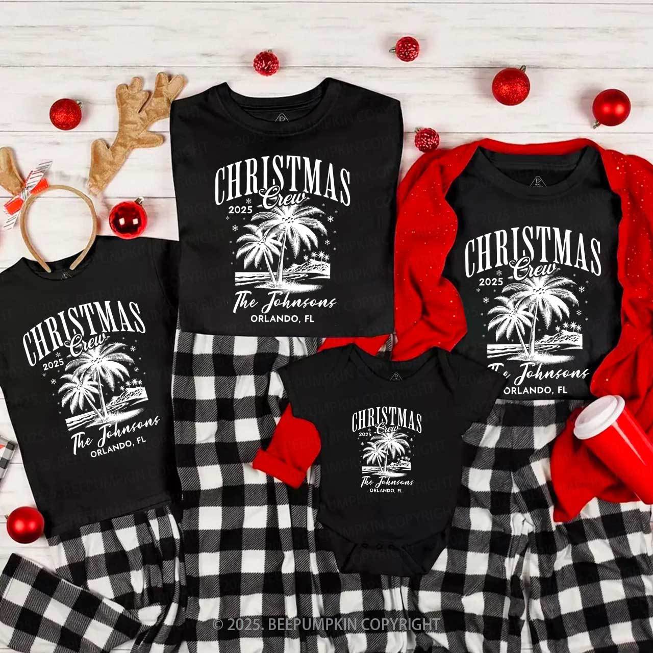 Personalized Beach Christmas Palm Tree Family Matching T-Shirts Beepumpkin