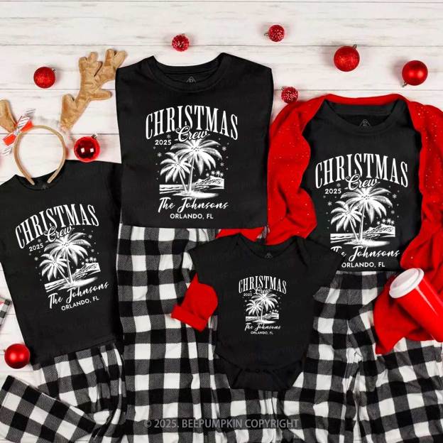 Personalized Beach Christmas Palm Tree Family Matching T-Shirts Beepumpkin