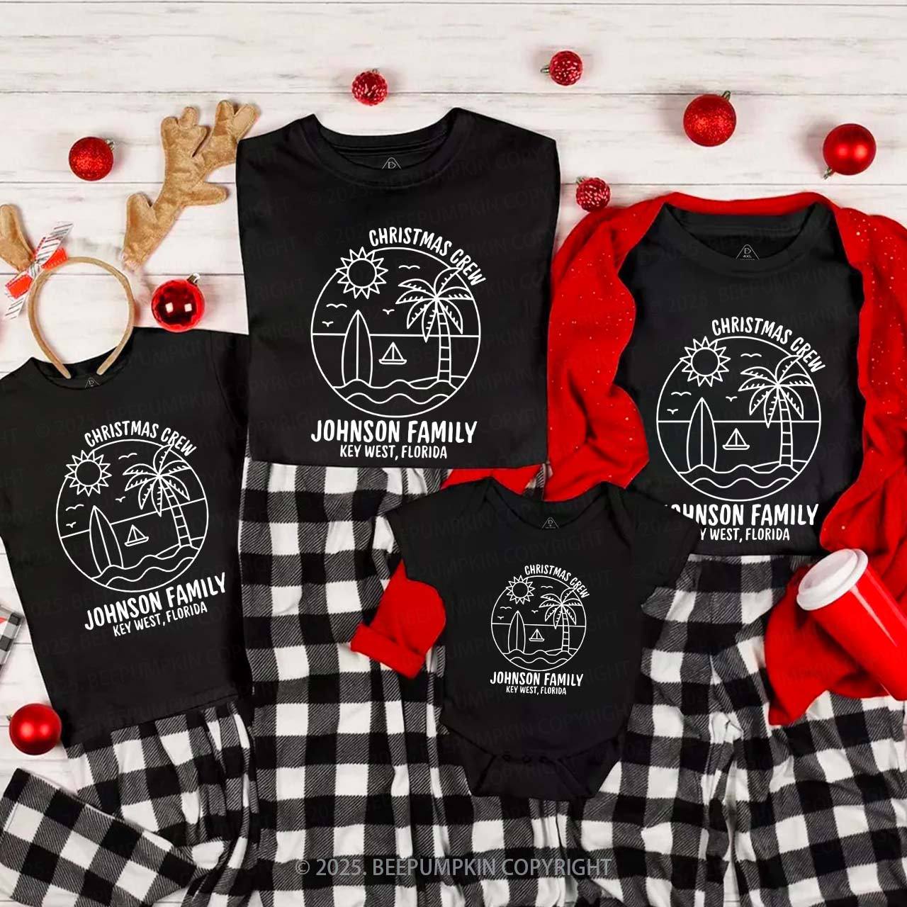 Personalized Coastal Christmas Crew Family Matching T-Shirts Beepumpkin