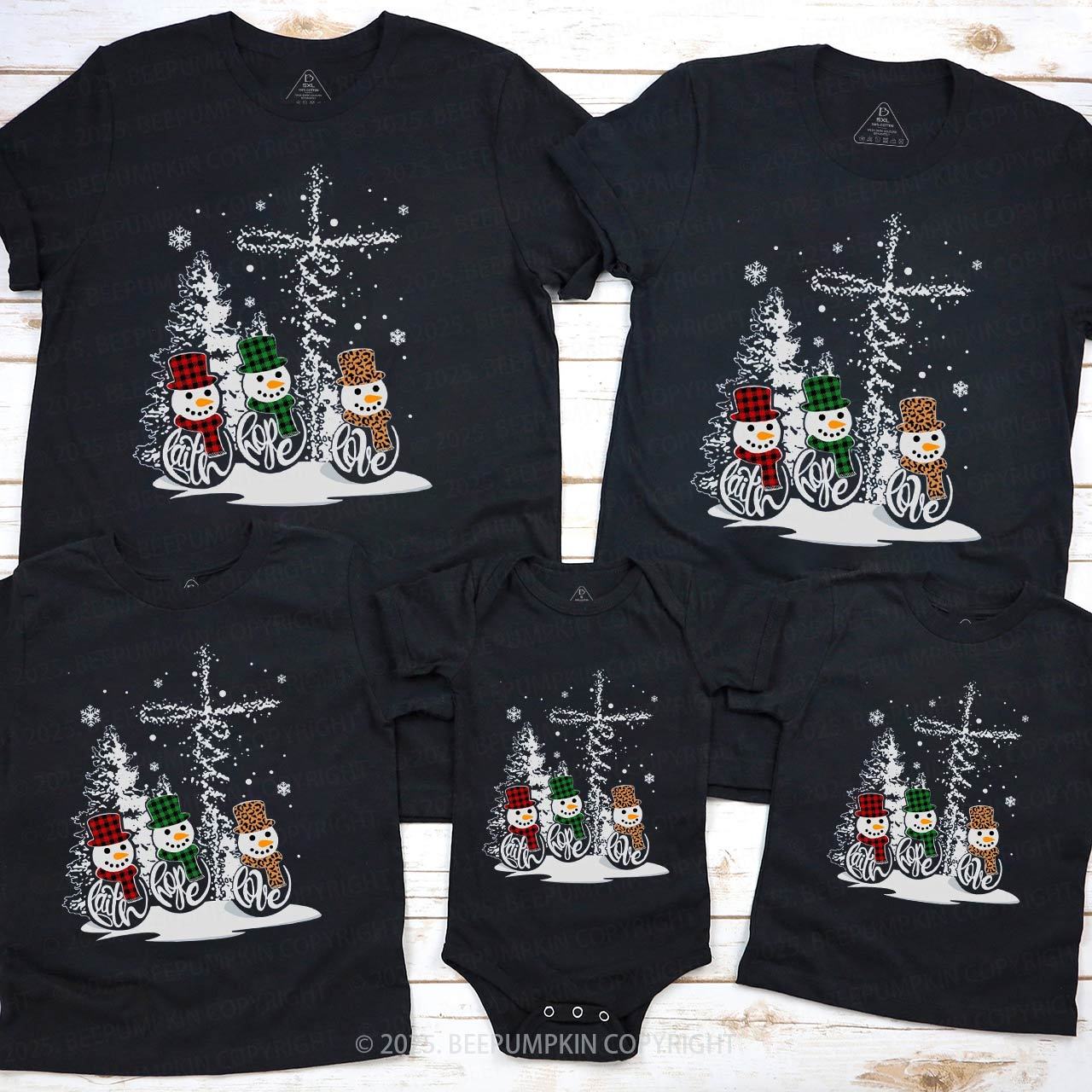 Faith Hope Love Snowmen Christmas Family Matching T-Shirts Beepumpkin