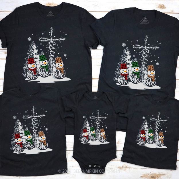 Faith Hope Love Snowmen Christmas Family Matching T-Shirts Beepumpkin