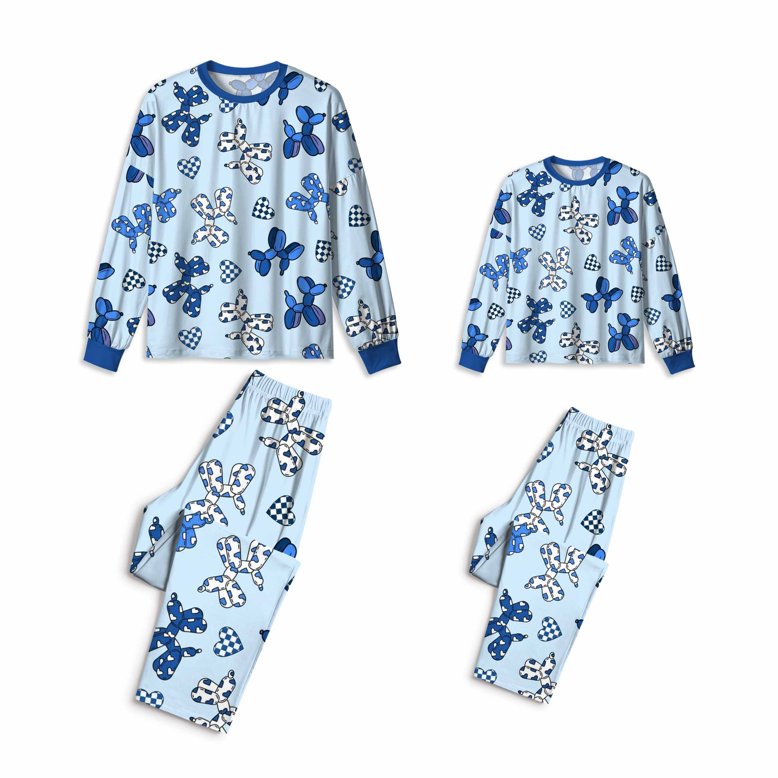 Pink And Blue Balloon Dog Mom&Me All-Over Print Matching Pajama Sets