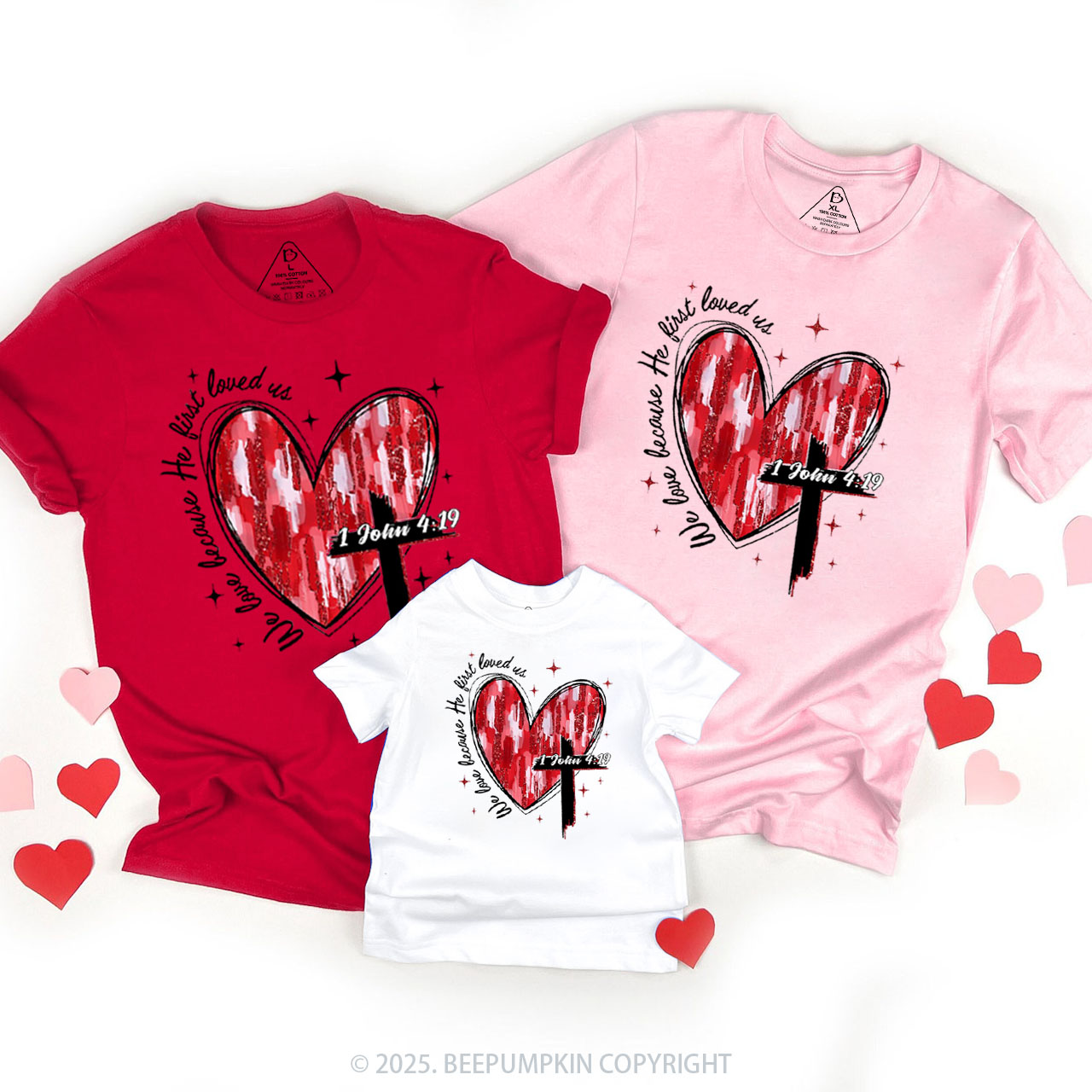 Heart Cross Valentine Jesus Family Shirt