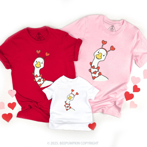 Pink Bow Preppy Goose Valentine's Day Family Shirt