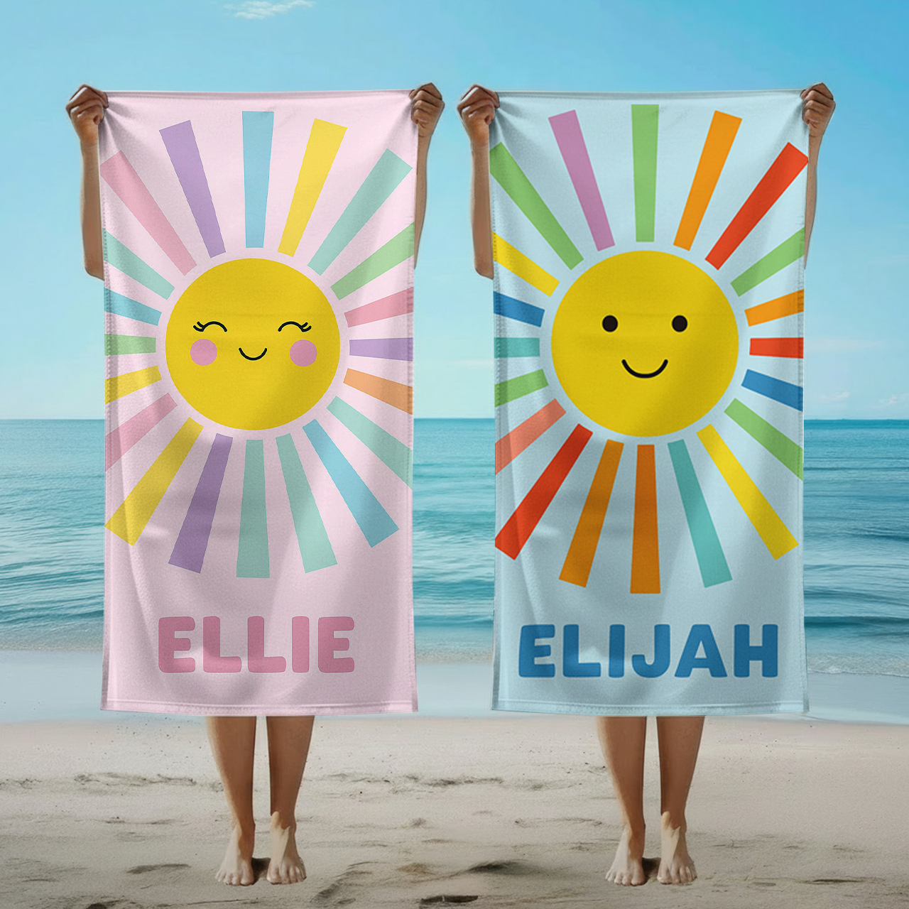 Personalized Colorful Rainbow Sun Beach Towel