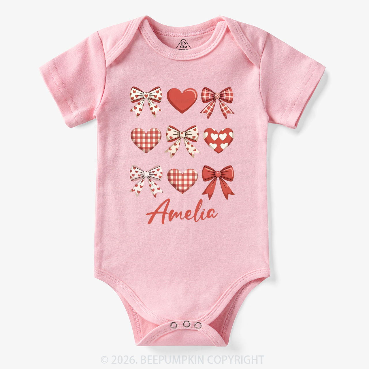 Personalized Bow Heart Valentine's Day Bodysuit