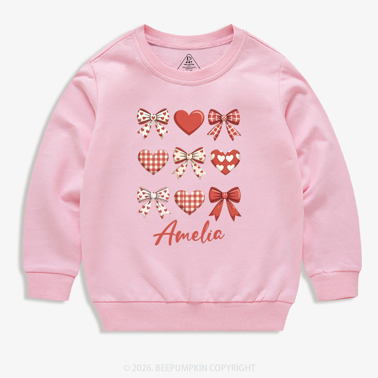 Personalized Bow Heart Valentine's Day Kid's Sweatshirt