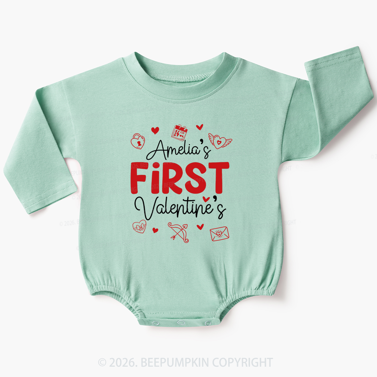Personalized Baby First Valentine's Day Baby Bubble Romper Beepumpkin