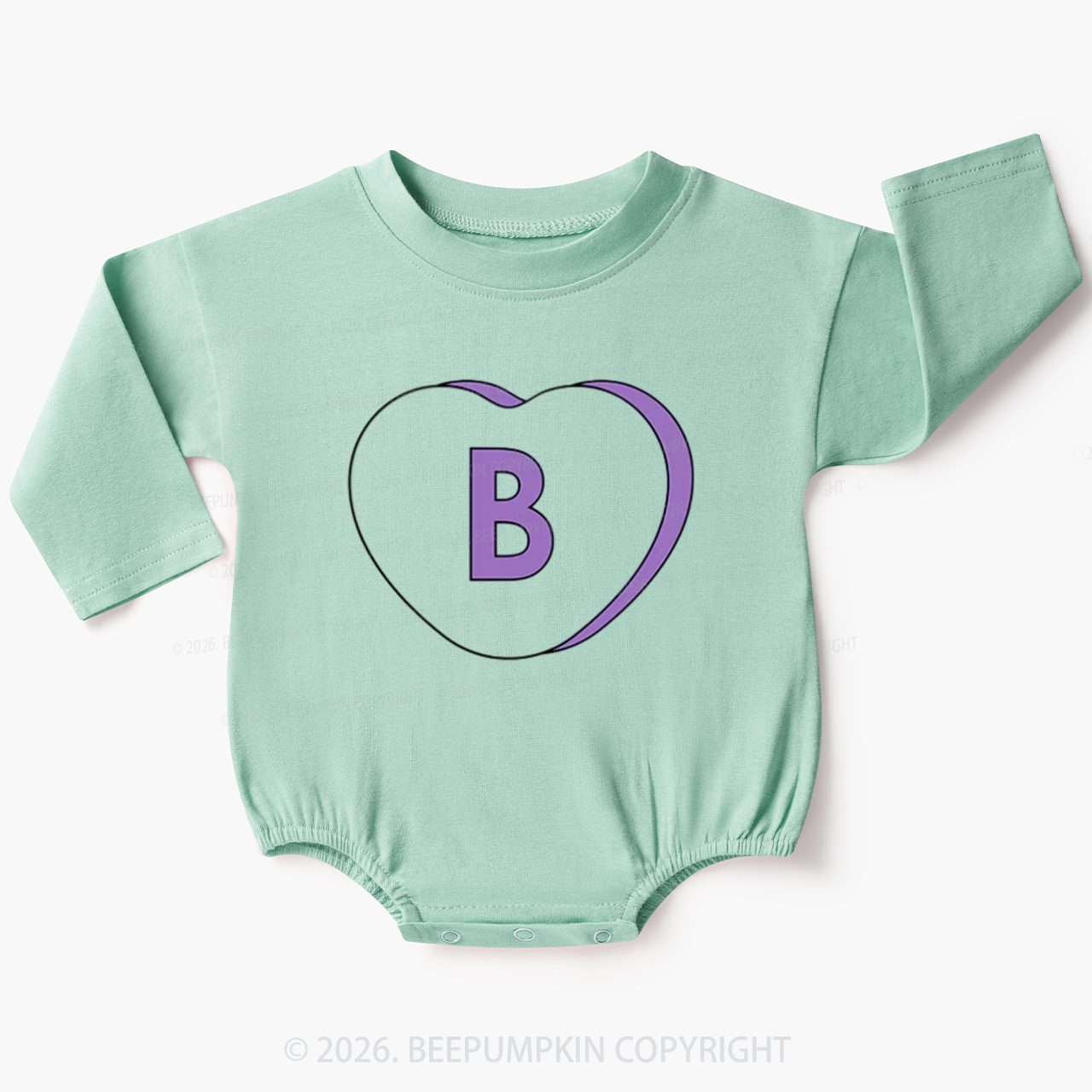 Personalized Candy Heart Initial Valentine's Day Baby Bubble Romper Beepumpkin