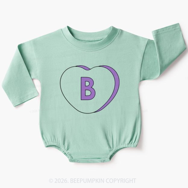 Personalized Candy Heart Initial Valentine's Day Baby Bubble Romper Beepumpkin