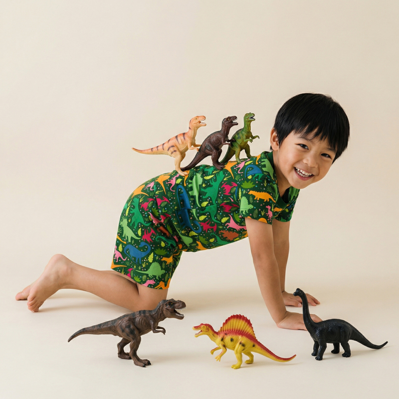 Little Dinosaur Explorer Two-Piece Pajama Short Sets For Toddler&Kids
