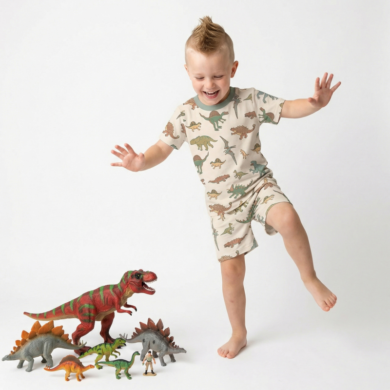 Dinosaur Dreamland Two-Piece Pajama Short Sets For Toddler&Kids