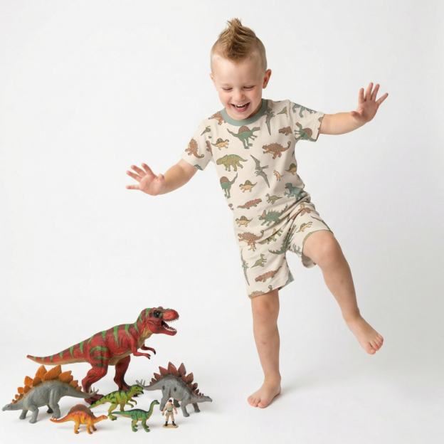Dinosaur Dreamland Two-Piece Pajama Short Sets For Toddler&Kids