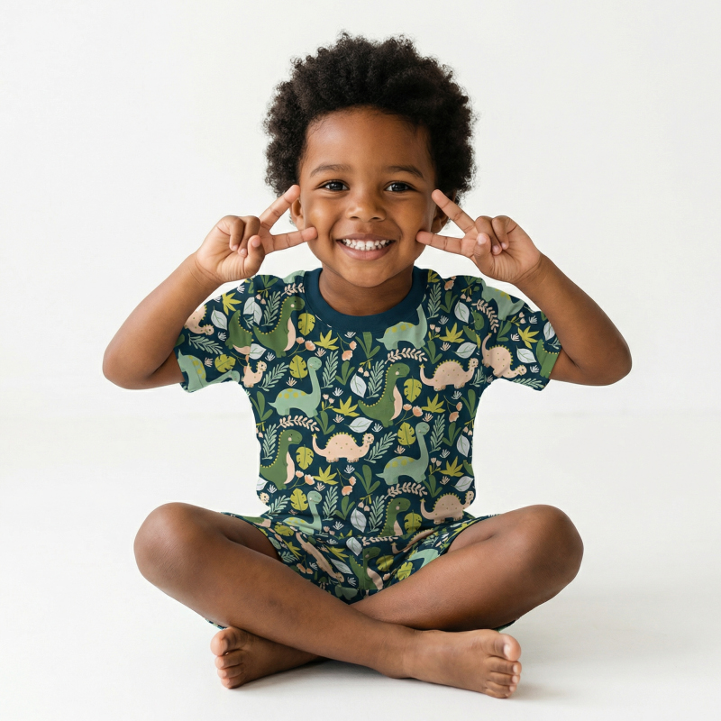 Dreamy Dinosaur Nights Two-Piece Pajama Short Sets For Toddler&Kids