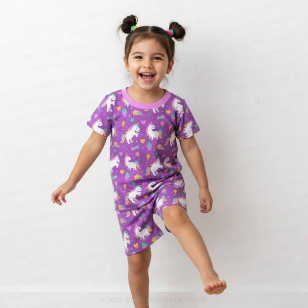 Magical Unicorn Mermaid Two-Piece Pajama Short Sets For Toddler&Kids