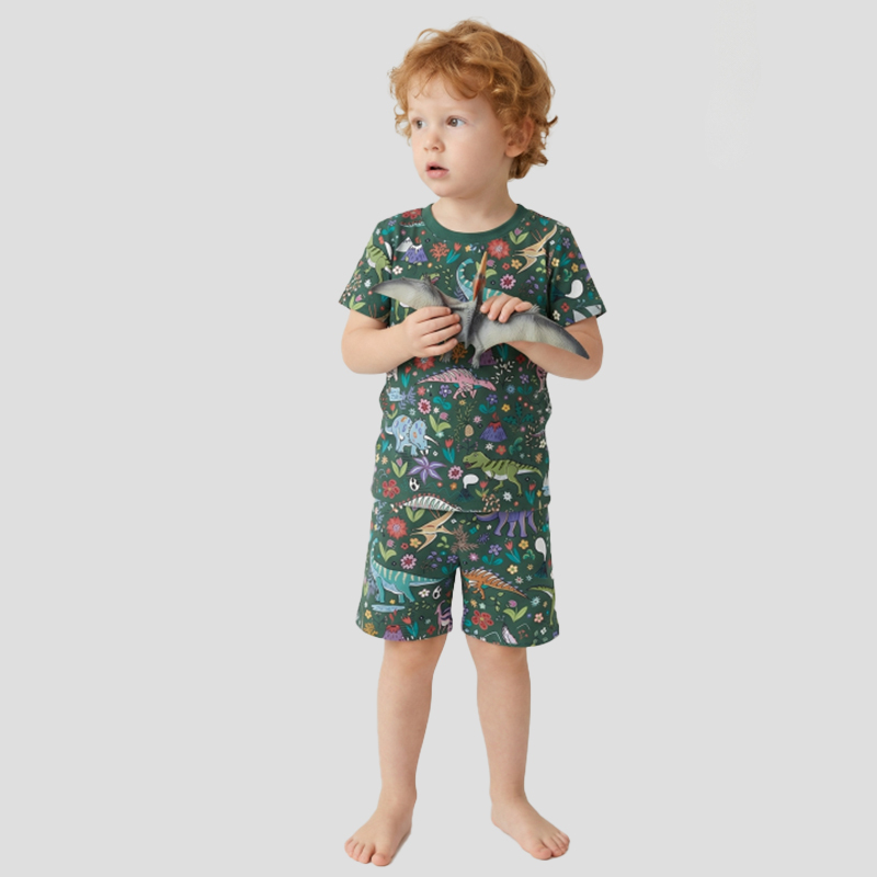 Dinosaur Forest Two-Piece Pajama Short Sets For Toddler&Kids