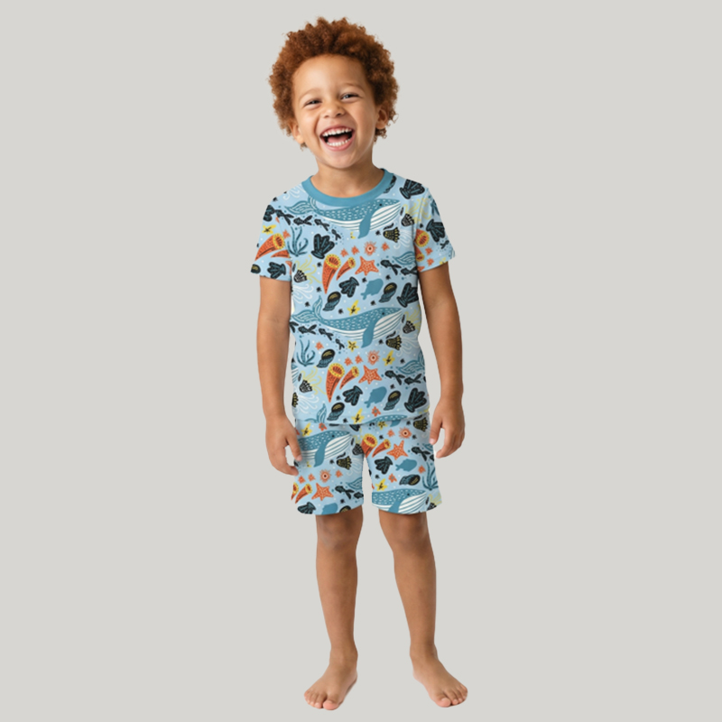 Coral Reef Dreams Two-Piece Pajama Short Sets For Toddler&Kids