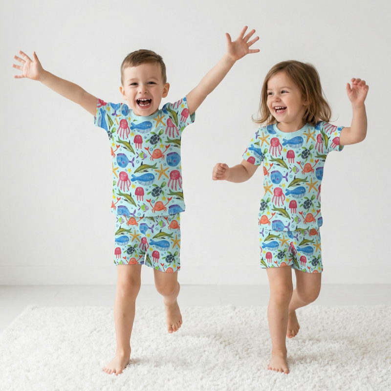 Ocean Friends Two-Piece Pajama Short Sets For Toddler&Kids