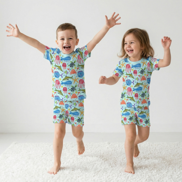 Ocean Friends Two-Piece Pajama Short Sets For Toddler&Kids