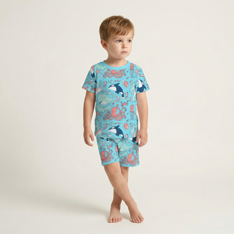 Sea Adventure Two-Piece Pajama Short Sets For Toddler&Kids