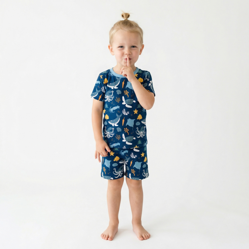 Midnight Ocean Dream Two-Piece Pajama Short Sets For Toddler&Kids
