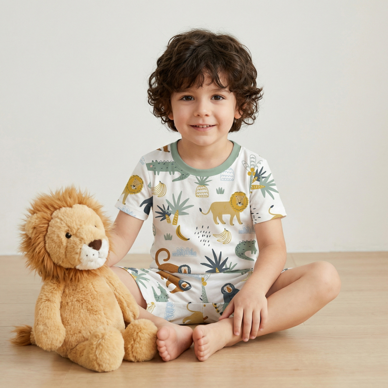 Jungle Safari Two-Piece Pajama Short Sets For Toddler&Kids
