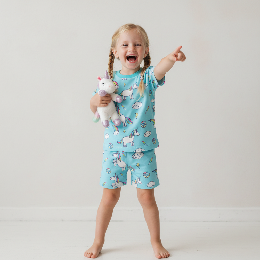Rainbow Unicorn Two-Piece Pajama Short Sets For Toddler&Kids