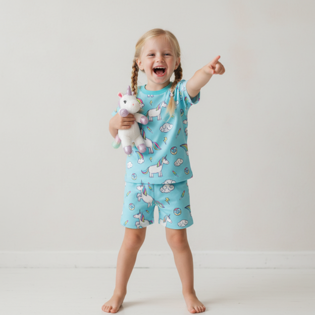 Rainbow Unicorn Two-Piece Pajama Short Sets For Toddler&Kids